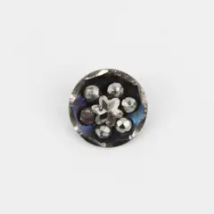 Antique Steel Point Metal Rhinestone Flower Design Shank Button 5/8"