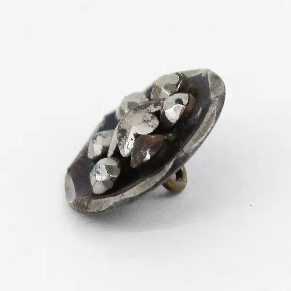 Antique Steel Point Metal Rhinestone Flower Design Shank Button 5/8"