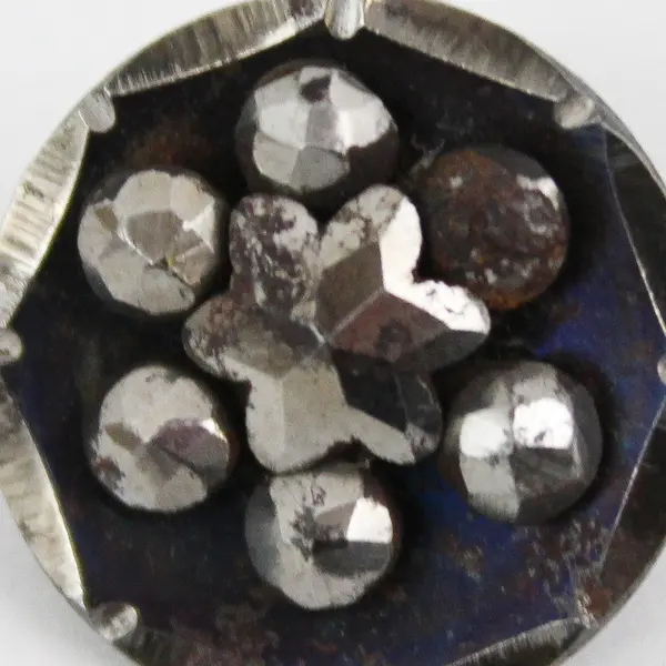 Antique Steel Point Metal Rhinestone Flower Design Shank Button 5/8"