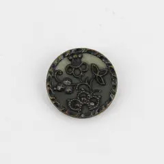 Antique Faceted Metal Rhinestone Botanical Design Shank Button 5/8"
