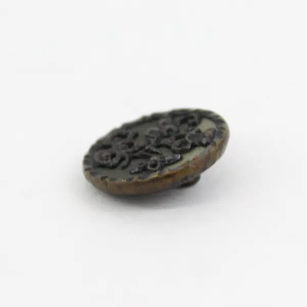 Antique Faceted Metal Rhinestone Botanical Design Shank Button 5/8"