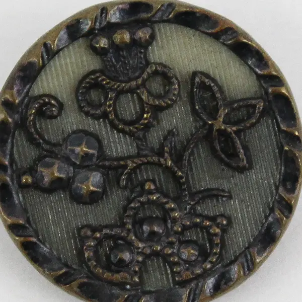 Antique Faceted Metal Rhinestone Botanical Design Shank Button 5/8"
