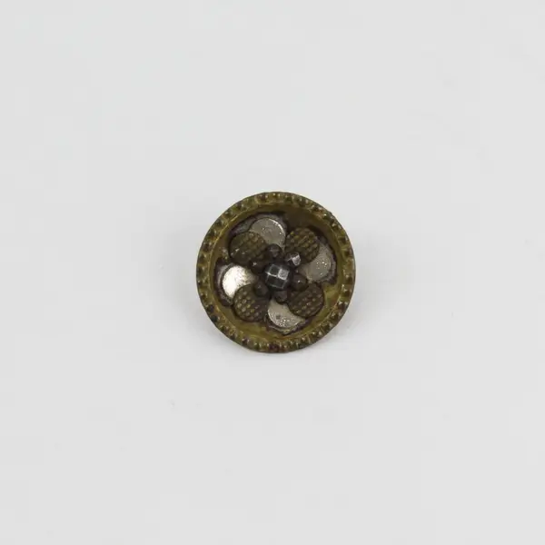 Antique Faceted Metal Rhinestone Floral Design Shank Button 5/8"