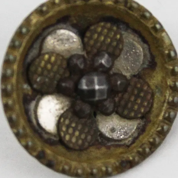 Antique Faceted Metal Rhinestone Floral Design Shank Button 5/8"
