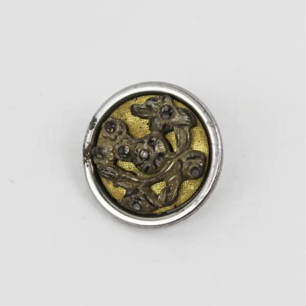 Vintage Faceted Mixed Metal Rhinestone Botanical Design Shank Button 5/8"