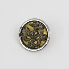 Vintage Faceted Mixed Metal Rhinestone Botanical Design Shank Button 5/8"