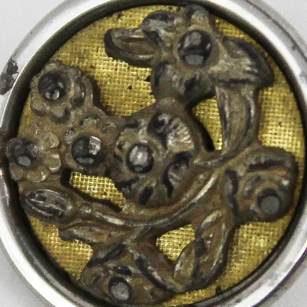Vintage Faceted Mixed Metal Rhinestone Botanical Design Shank Button 5/8"