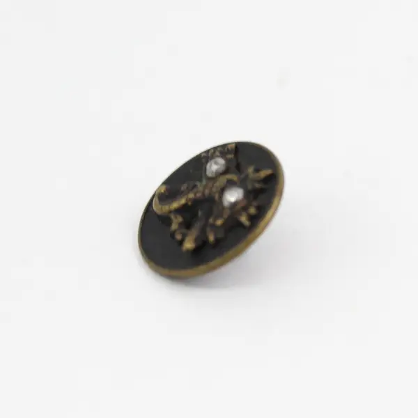 Antique Faceted Brass-Colored Metal Rhinestone Botanical Shank Button 5/8"