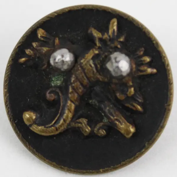 Antique Faceted Brass-Colored Metal Rhinestone Botanical Shank Button 5/8"