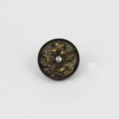 Antique Faceted Brass-Colored Metal Rhinestone Floral Shank Button 5/8"