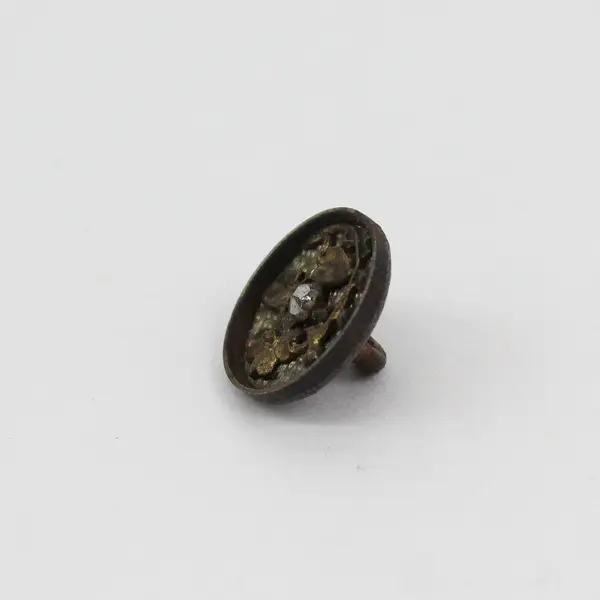 Antique Faceted Brass-Colored Metal Rhinestone Floral Shank Button 5/8"