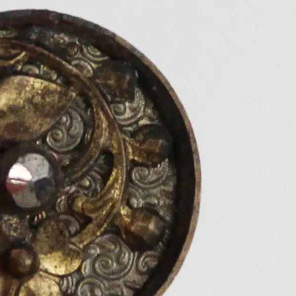 Antique Faceted Brass-Colored Metal Rhinestone Floral Shank Button 5/8"