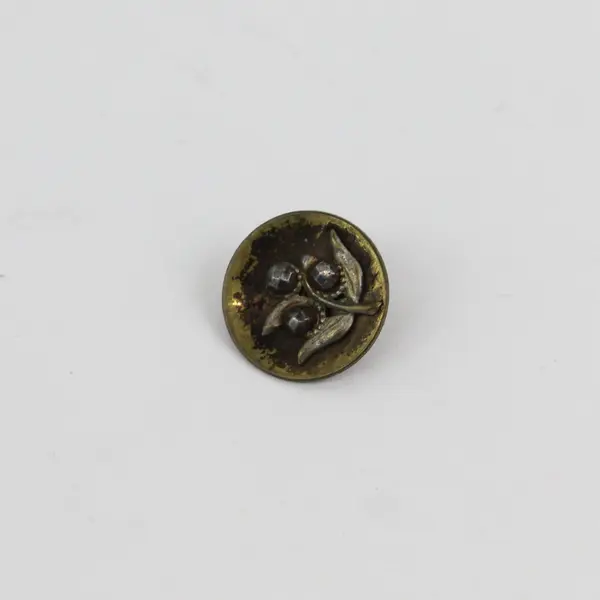 Antique Faceted Metal Rhinestone Floral Botanical Shank Button 5/8"