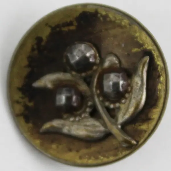 Antique Faceted Metal Rhinestone Floral Botanical Shank Button 5/8"