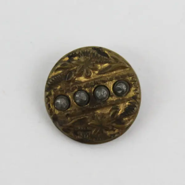 Antique Faceted Brass-Tone Metal Botanical Shank Button 3/4"