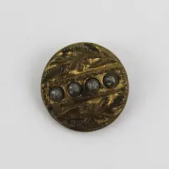 Antique Faceted Brass-Tone Metal Botanical Shank Button 3/4"