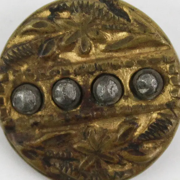 Antique Faceted Brass-Tone Metal Botanical Shank Button 3/4"