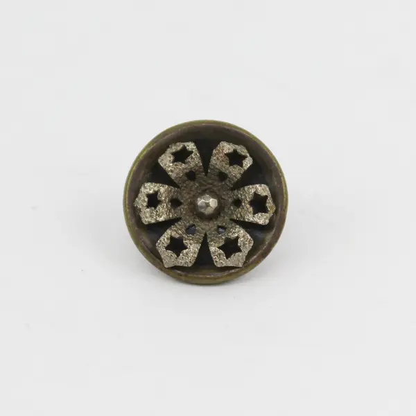 Antique Faceted Metal Floral Six Star Cutout Shank Button 3/4"