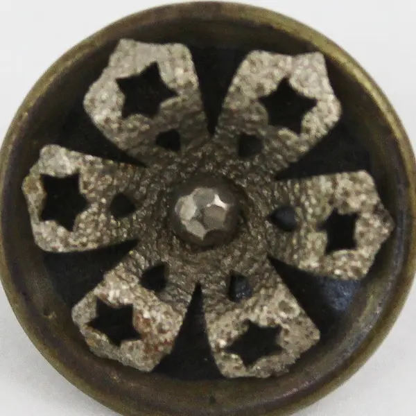 Antique Faceted Metal Floral Six Star Cutout Shank Button 3/4"