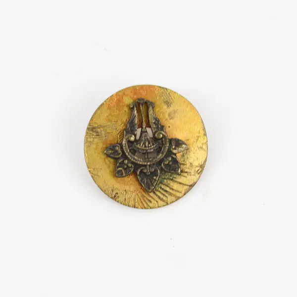Antique Brass-Colored Hair Comb Design Shank Picture Button 3/4"