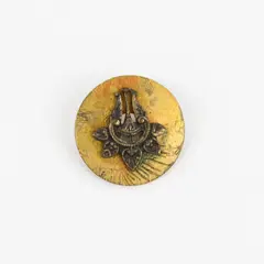 Antique Brass-Colored Hair Comb Design Shank Picture Button 3/4"