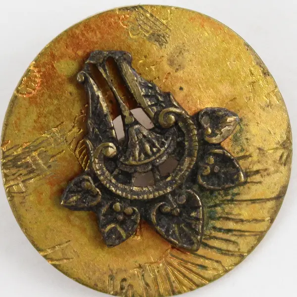 Antique Brass-Colored Hair Comb Design Shank Picture Button 3/4"