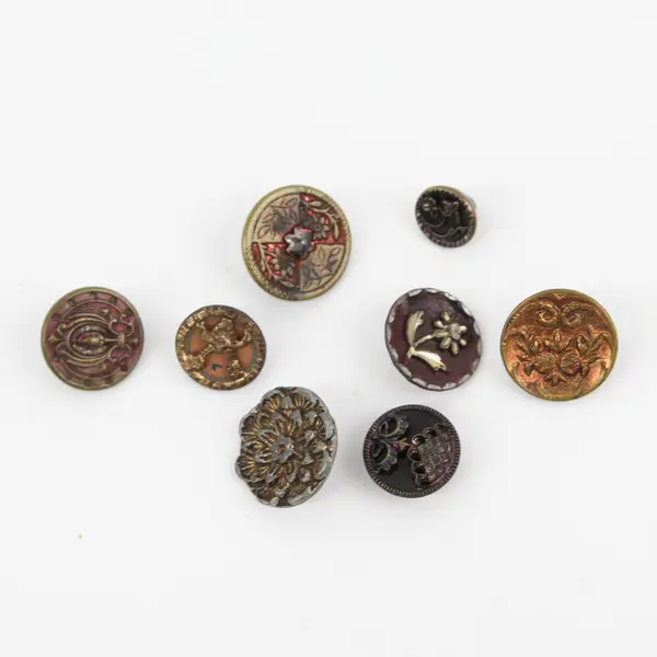 Lot of 8 Antique VTG Metal Shank Picture Buttons 3/8" to 3/4"