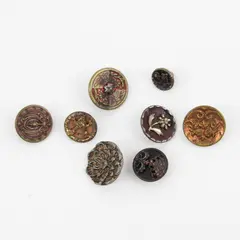 Lot of 8 Antique VTG Metal Shank Picture Buttons 3/8" to 3/4"
