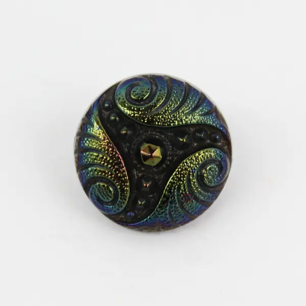 Antique Victorian Black Glass Carnival Luster Shank Button 5/8"