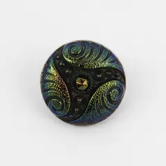 Antique Victorian Black Glass Carnival Luster Shank Button 5/8"