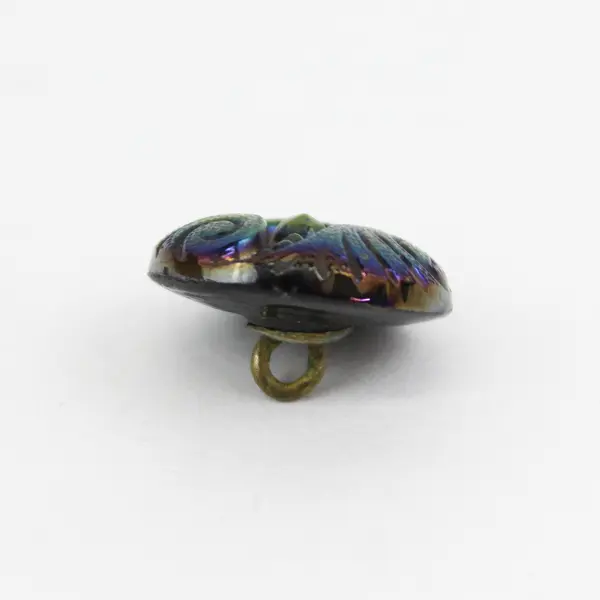 Antique Victorian Black Glass Carnival Luster Shank Button 5/8"