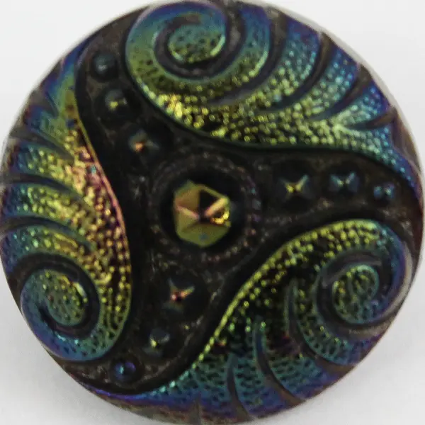 Antique Victorian Black Glass Carnival Luster Shank Button 5/8"