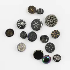Lot of 15 Antique Victorian Black Glass Shank Buttons 1/2" to 3/4"