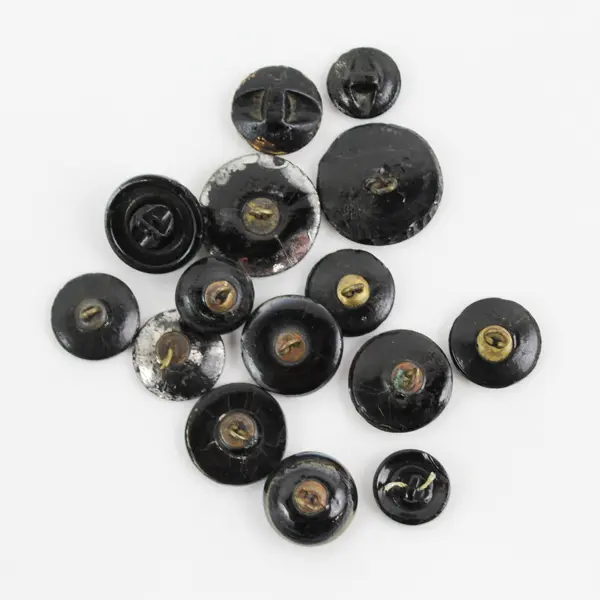 Lot of 15 Antique Victorian Black Glass Shank Buttons 1/2" to 3/4"