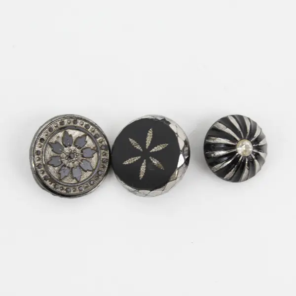 Lot of 15 Antique Victorian Black Glass Shank Buttons 1/2" to 3/4"