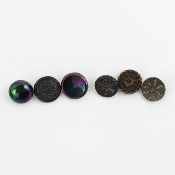 Lot of 15 Antique Victorian Black Glass Shank Buttons 1/2" to 3/4"