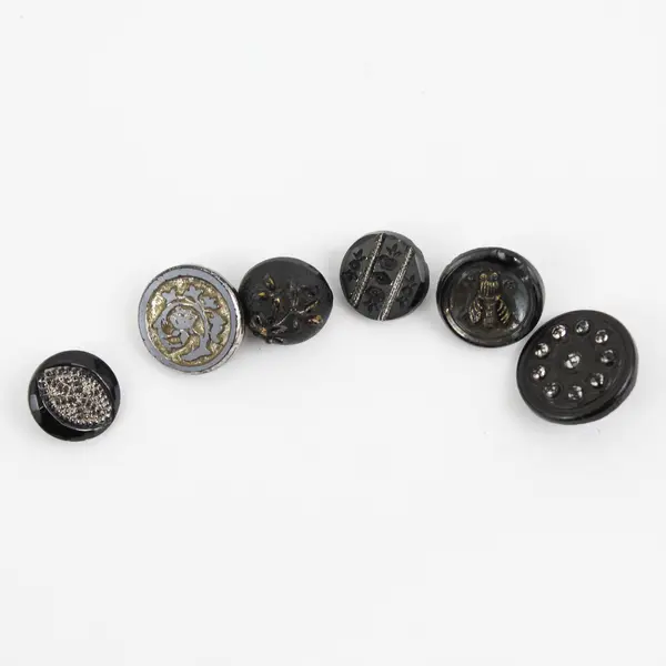 Lot of 15 Antique Victorian Black Glass Shank Buttons 1/2" to 3/4"