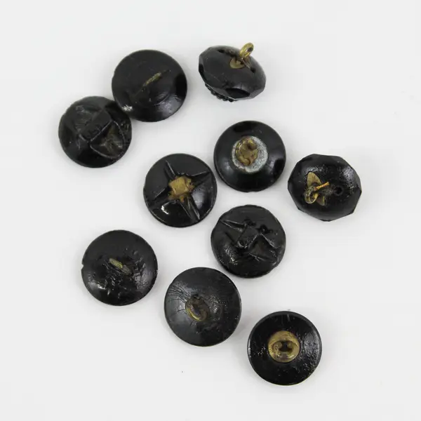 Lot of 10 Antique Victorian Ornate Black Glass Shank Buttons 1/2"