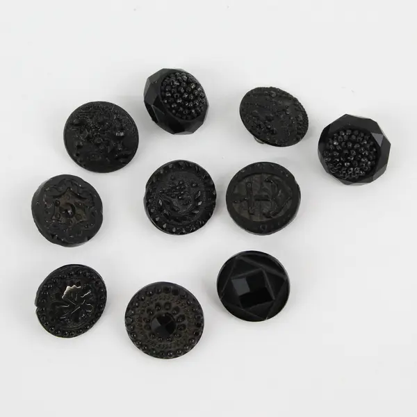 Lot of 10 Antique Victorian Ornate Black Glass Shank Buttons 1/2"