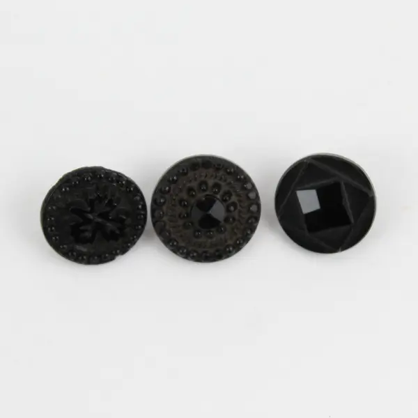 Lot of 10 Antique Victorian Ornate Black Glass Shank Buttons 1/2"