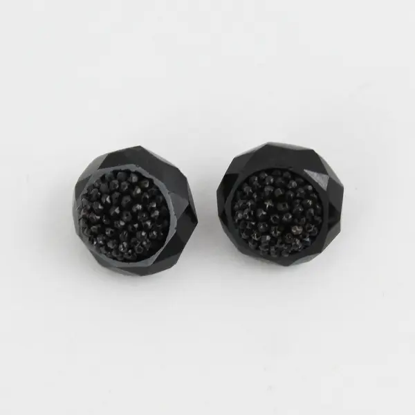 Lot of 10 Antique Victorian Ornate Black Glass Shank Buttons 1/2"