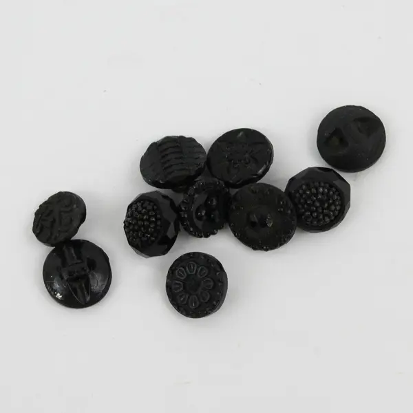 Mixed Lot of 10 Antique Victorian Ornate Black Glass Shank Buttons 1/2"