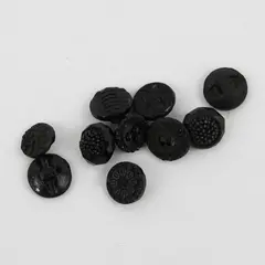 Mixed Lot of 10 Antique Victorian Ornate Black Glass Shank Buttons 1/2"