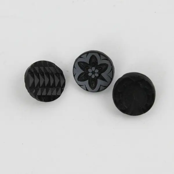Mixed Lot of 10 Antique Victorian Ornate Black Glass Shank Buttons 1/2"