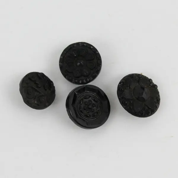 Mixed Lot of 10 Antique Victorian Ornate Black Glass Shank Buttons 1/2"