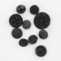 Lot of 10 Antique Victorian Black Glass Picture Buttons 5/8" to 1" FLAWED