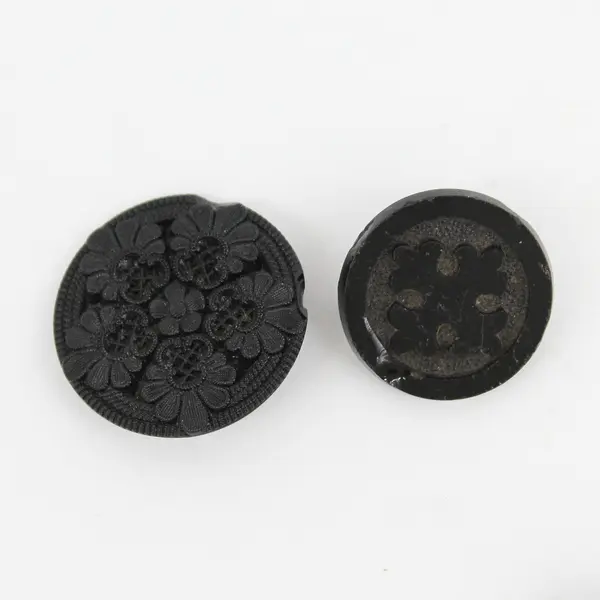 Lot of 10 Antique Victorian Black Glass Picture Buttons 5/8" to 1" FLAWED