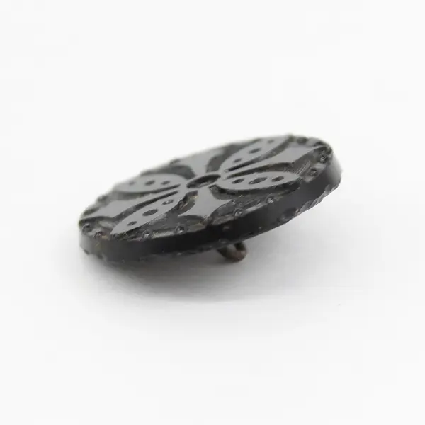 Antique Victorian Black Glass Flower/Starburst Design Button 1-1/4"