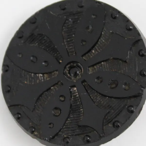 Antique Victorian Black Glass Flower/Starburst Design Button 1-1/4"