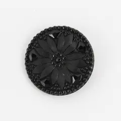 Antique Victorian Black Glass Faceted Floral Design Button 1-1/4"